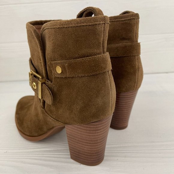 Franco Sarto Dorinda Brown Leather Suede Zipper Ankle Boots Booties Women's Sz 8 - Picture 3 of 12